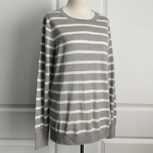 Banana Republic 100% Merino Wool Lightweight Crew Neck Stripe Grey White L NWOT